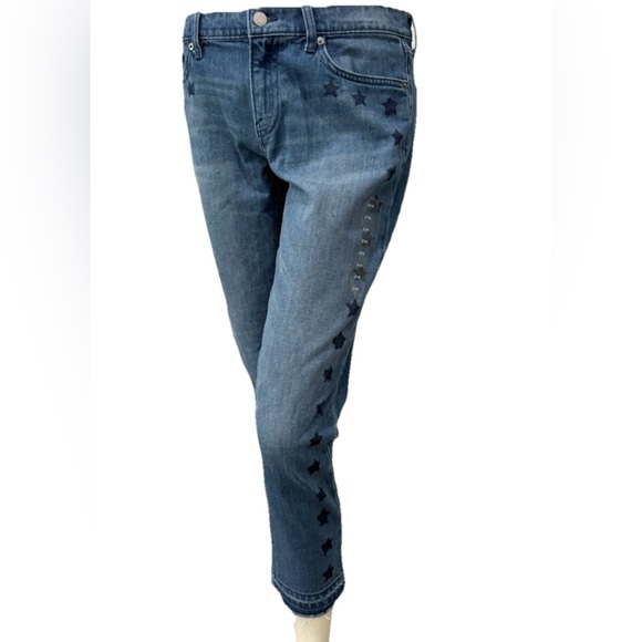 Gap 1969 Mid Rise Best Girlfriend Ankle Jeans Women’s 27 Star Print Raw Hem NWOT - Picture 1 of 11